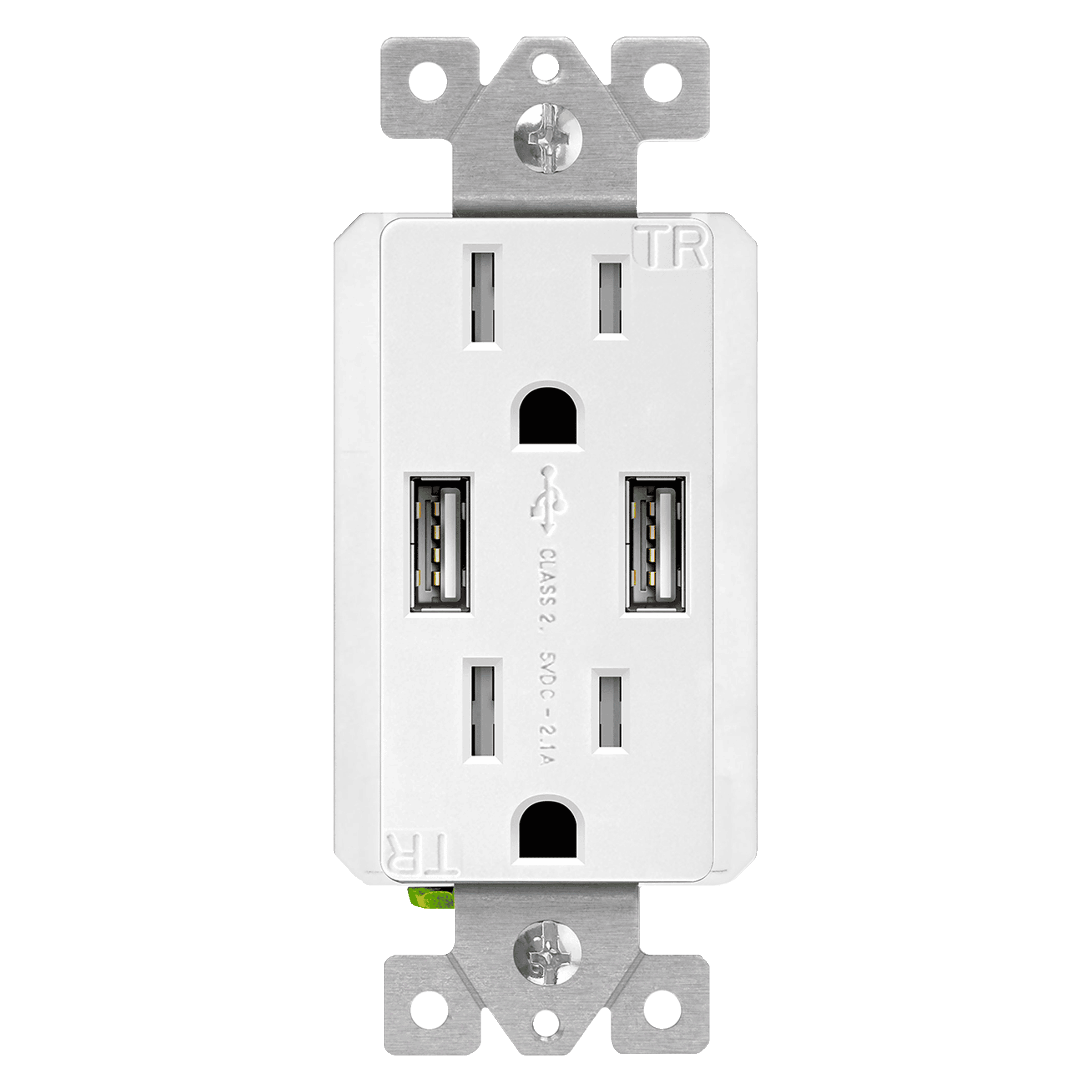 2.1A Dual USB-A Charging Outlet, 15A/125V Tamper-Resistant